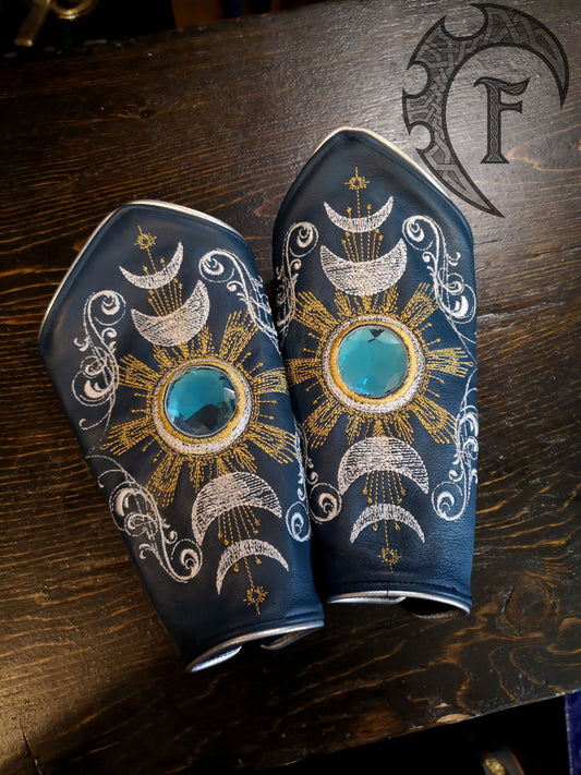 Moon leather embroidered bracers