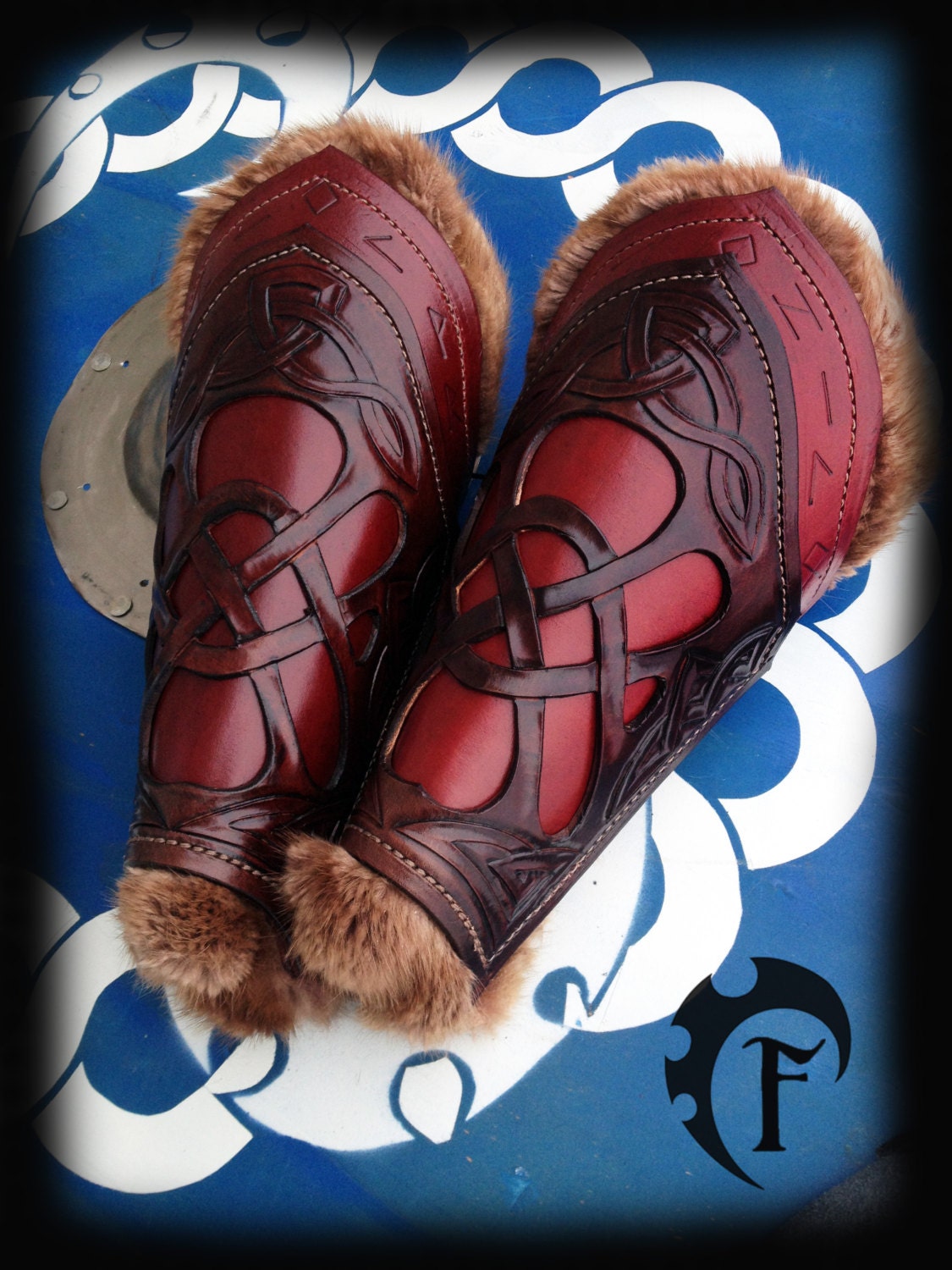 Celtic leather bracers with fur, viking inspiration