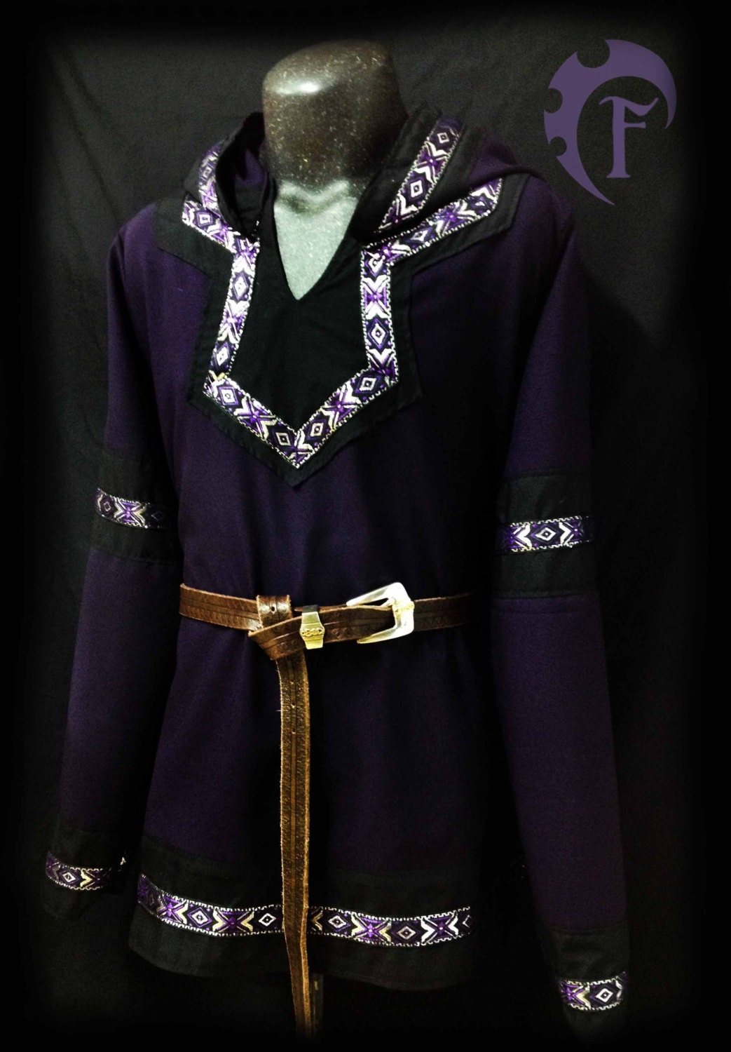 Customizable Viking tunic with hood, medieval, fantasy, trim, clothing