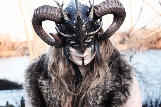 Fantasy Viking Leather Helm, armor, armure, costume, larp. larping, viking, fantasy, horn, helmet
