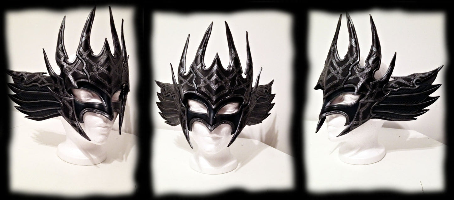Dark Valkyrie Leather Mask, larp, larping, leather, armor, armor, armor, mask, fatasy, fantastic