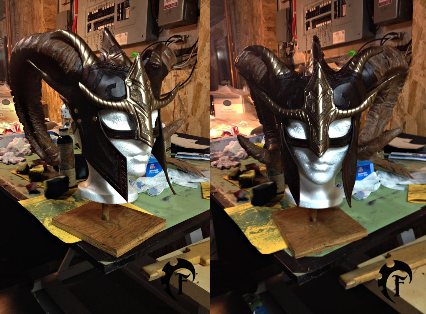 Fantasy Viking Leather Helm, armor, armure, costume, larp. larping, viking, fantasy, horn, helmet