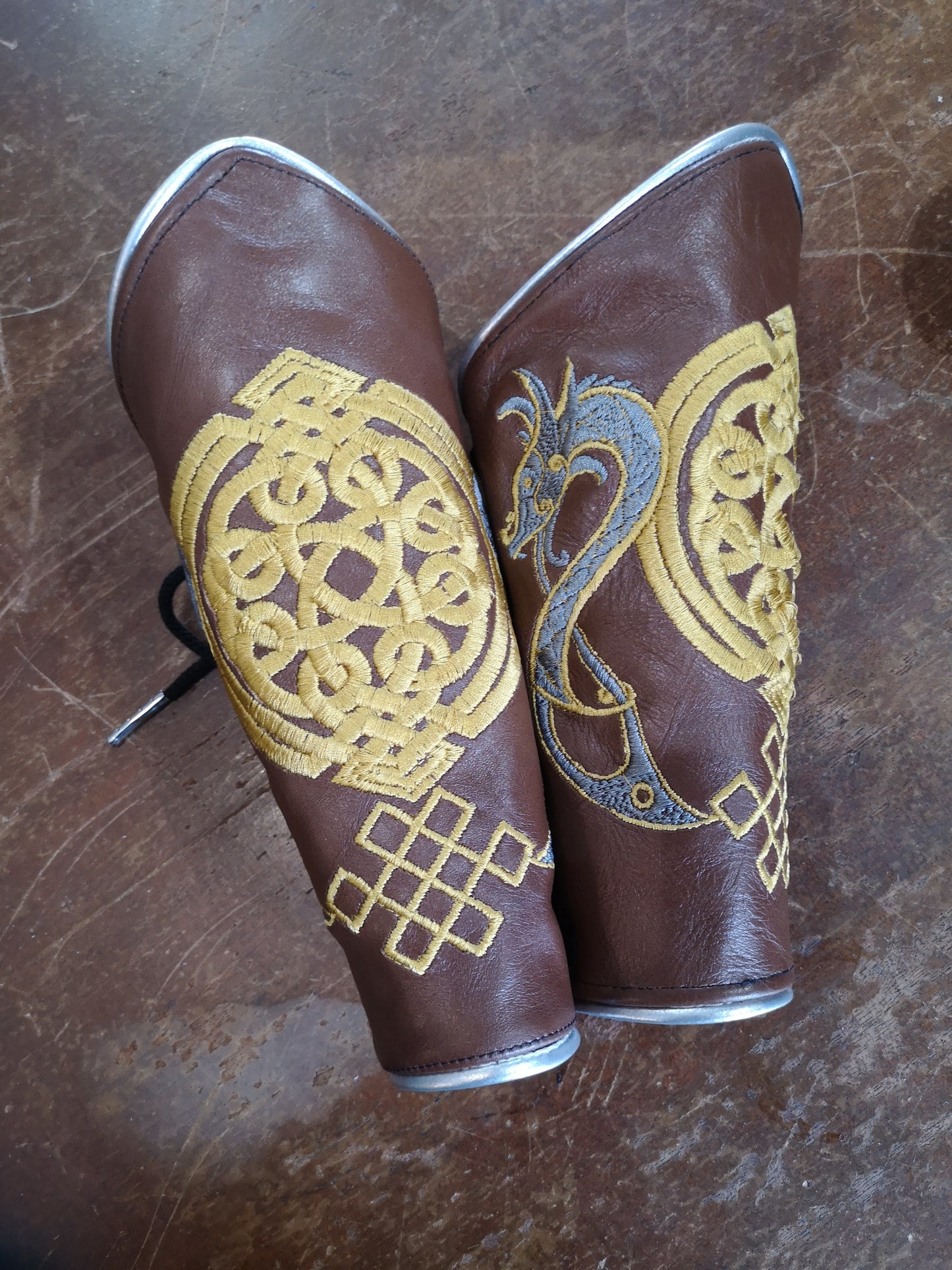 Celtic leather embroidered bracers