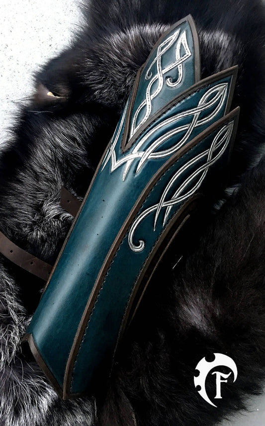 Elven inspired leather leg armor,greave,greaves,elf,armor,armour,fantasy,warrior,medieval,costume,men,women