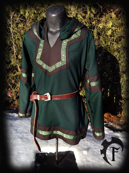 Customizable Viking tunic with hood, medieval, fantasy, trim, clothing