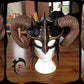 Fantasy Viking Leather Helm, armor, armure, costume, larp. larping, viking, fantasy, horn, helmet