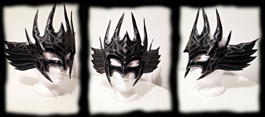Dark Valkyrie Leather Mask, larp, larping, leather, armor, armour, armure, mask, fatasy, fantastic