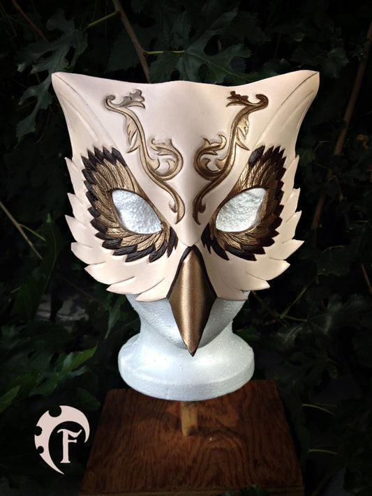 Venitian Owl leather mask, masquerade, masque,cuir,fantasy,costume,halloween, gold,bird,masquarade,cosplay,larp,larping